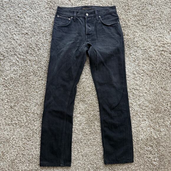 Nudie Jeans Grim Tim Dry Black Selvedge Denim Jeans Pants Men’s TRUE Size 30x30 - Picture 1 of 11
